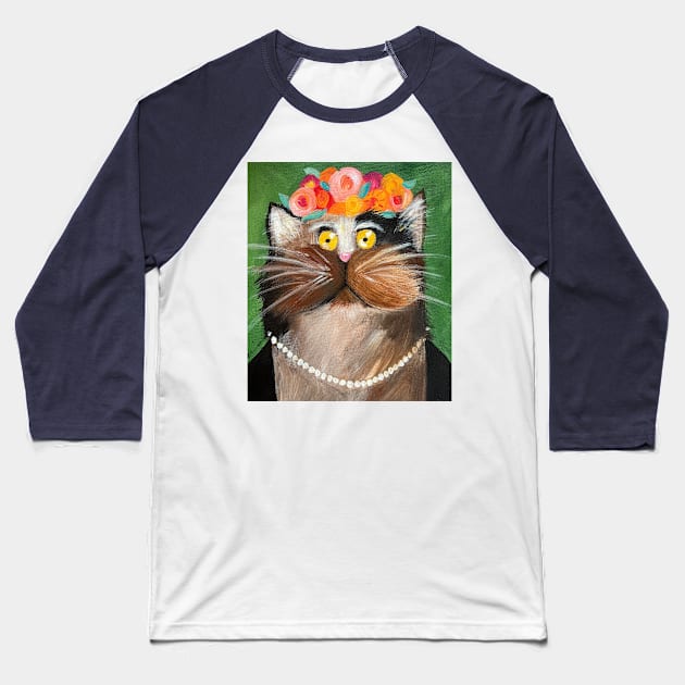 Frida Catlo Baseball T-Shirt by Laurie Stein Art
